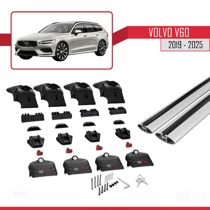 Compatible avec Volvo V60 II 2019-2025 ACE-2 Barres de Toit Railing Porte-Bagages de Voiture Gris Aluminium 2 Barres