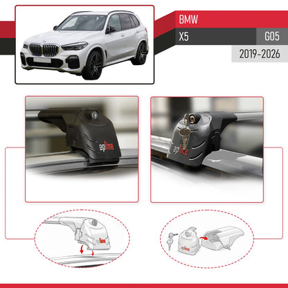 Kompatibel mit BMW X5 (G05) 2019-2025 ACE-2 Relingträger Dachträger Auto Gepäckträger Grau Aluminium 2 Stangen