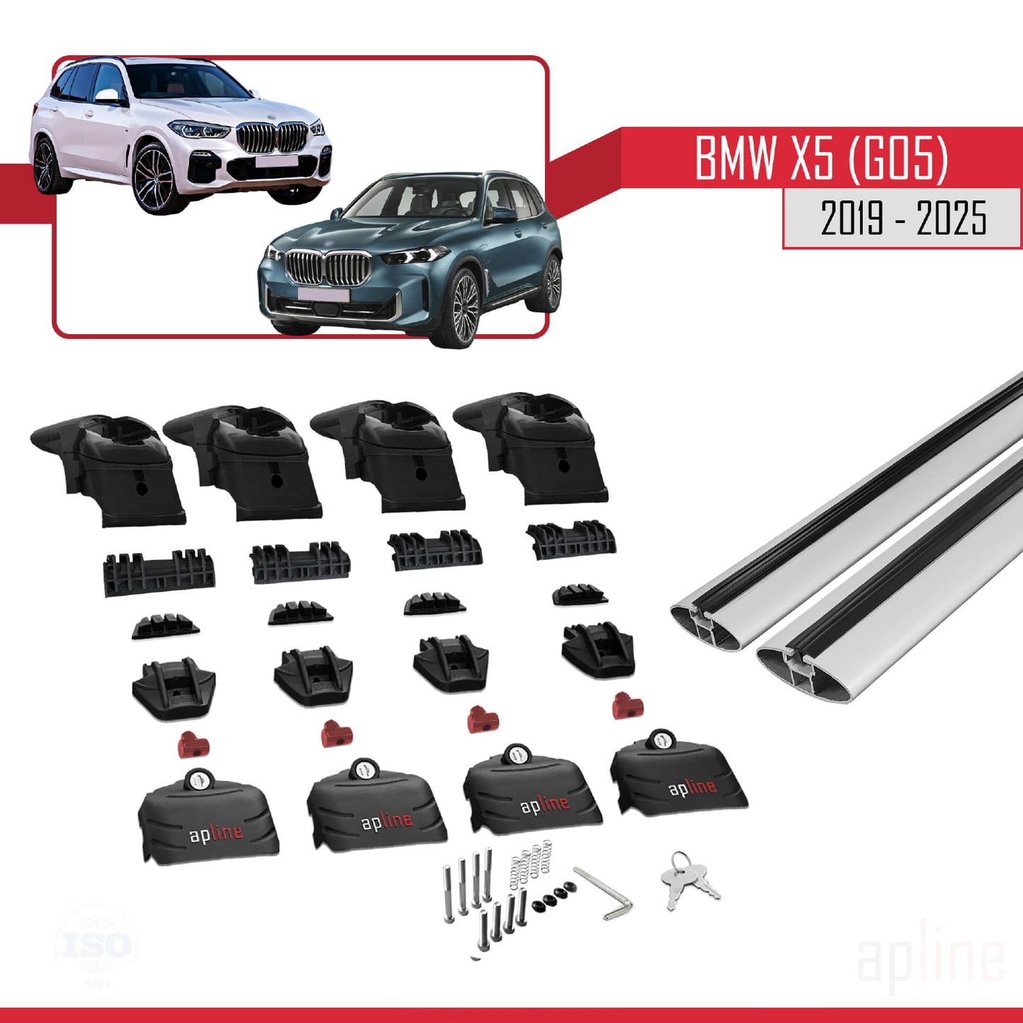 Kompatibel mit BMW X5 (G05) 2019-2025 ACE-2 Dachgepäckträger, Reling, Gepäckträger, graues Aluminium, 2 Stangen