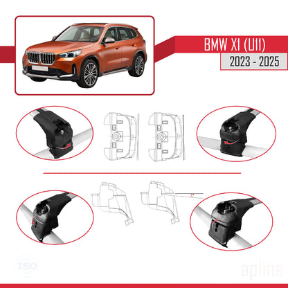 Kompatibel mit BMW X1 (U11) 2023-2025 ACE-2 Dachgepäckträger, Reling, Gepäckträger, graues Aluminium, 2 Stangen