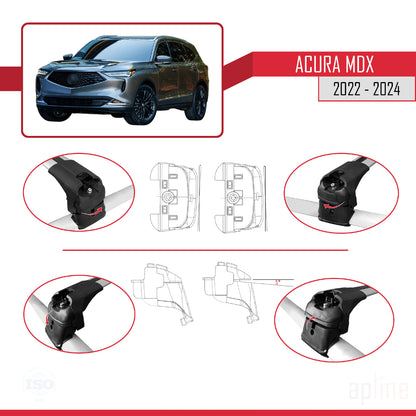 Kompatibel mit Acura MDX 2022-2024 ACE-2 Dachgepäckträger, Reling, Gepäckträger, graues Aluminium, 2 Stangen