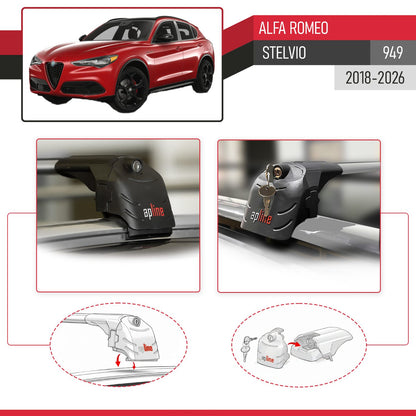 Kompatibel mit Alfa Romeo Stelvio 2018-2024 ACE-2 Relingträger Dachträger Auto Gepäckträger Grau Aluminium 2 Stangen