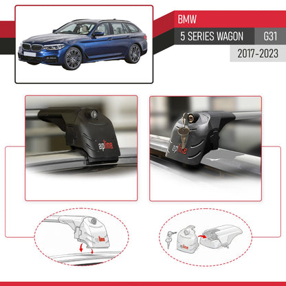 Kompatibel mit BMW 5 Series G31 Wagon 2017-2023 ACE-2 Relingträger Dachträger Auto Gepäckträger Grau Aluminium 2 Stangen