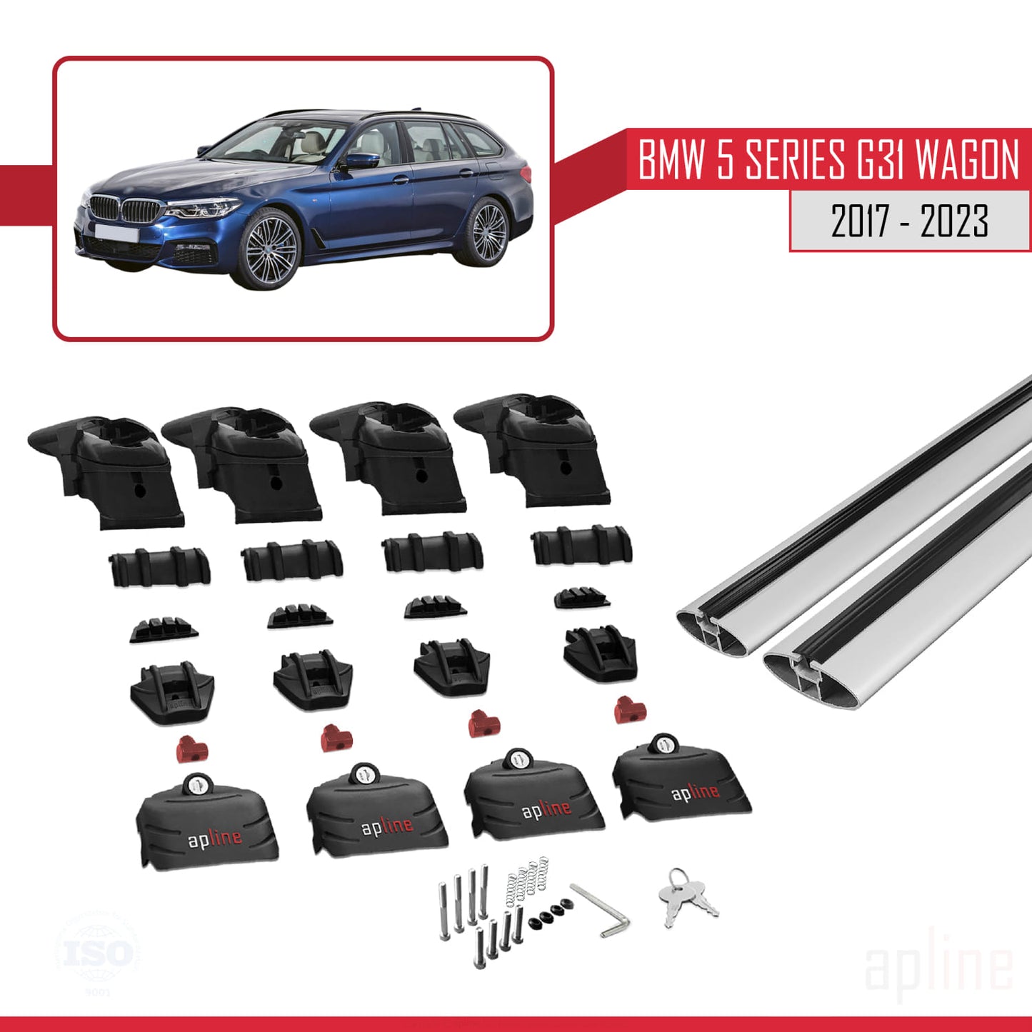 Kompatibel mit BMW 5er G31 Touring 2017-2023 ACE-2 Dachgepäckträger, graues Aluminium, 2 Querträger