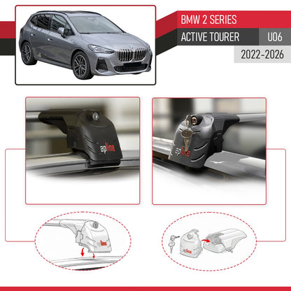 Kompatibel mit BMW 2 Series Active Tourer 2022-2024 ACE-2 Relingträger Dachträger Auto Gepäckträger Grau Aluminium 2 Stangen