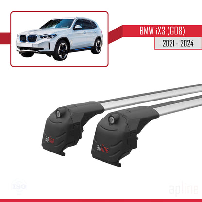 Kompatibel mit BMW iX3 G08 2021-2024 ACE-2 Dachgepäckträger, Reling, Gepäckträger, graues Aluminium, 2 Stangen
