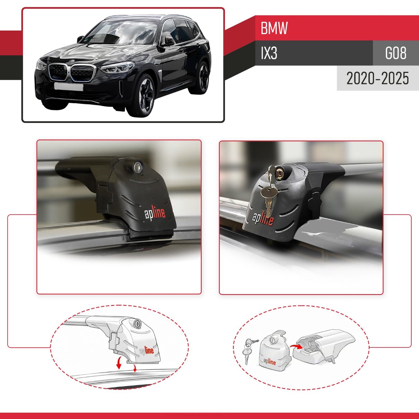 Kompatibel mit BMW iX3 G08 2021-2024 ACE-2 Relingträger Dachträger Auto Gepäckträger Grau Aluminium 2 Stangen