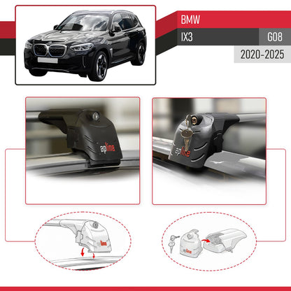 Kompatibel mit BMW iX3 G08 2021-2024 ACE-2 Relingträger Dachträger Auto Gepäckträger Grau Aluminium 2 Stangen