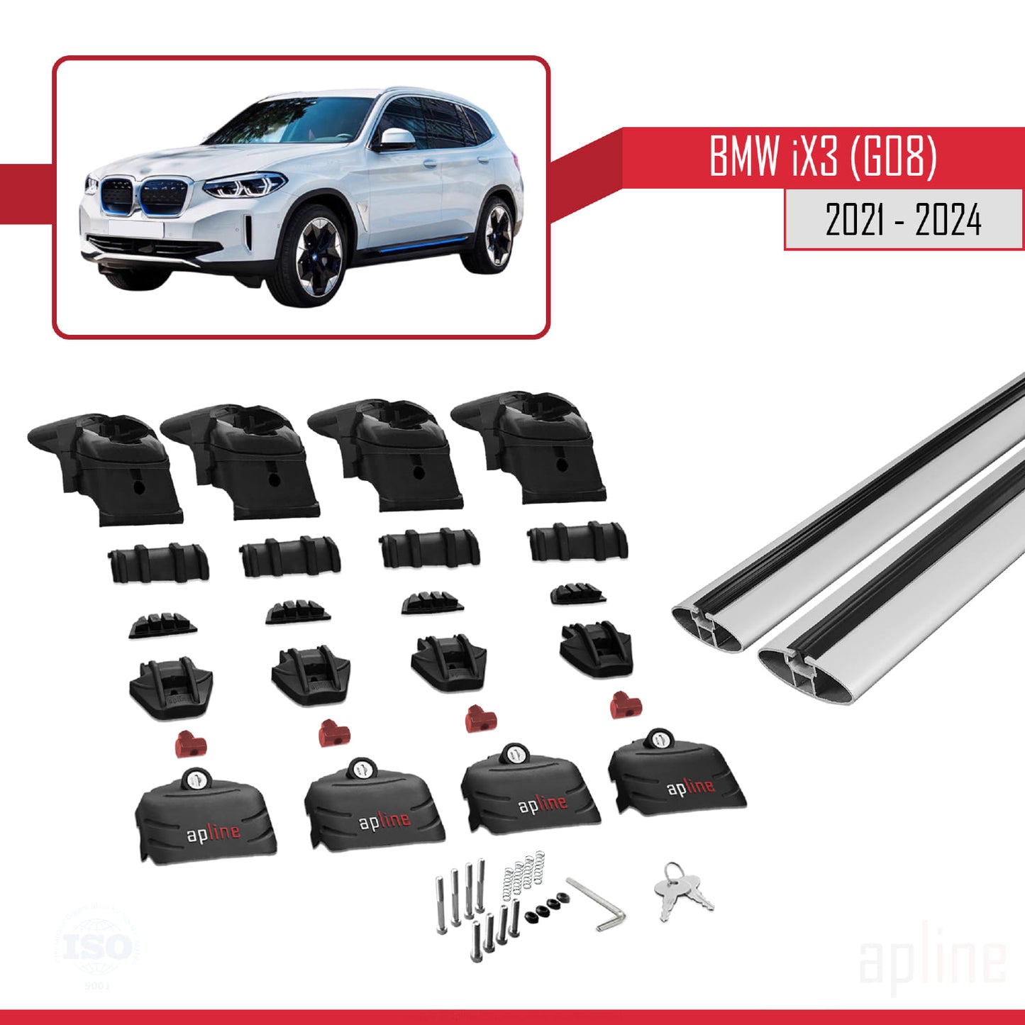 Kompatibel mit BMW iX3 G08 2021-2024 ACE-2 Dachgepäckträger, Reling, Gepäckträger, graues Aluminium, 2 Stangen