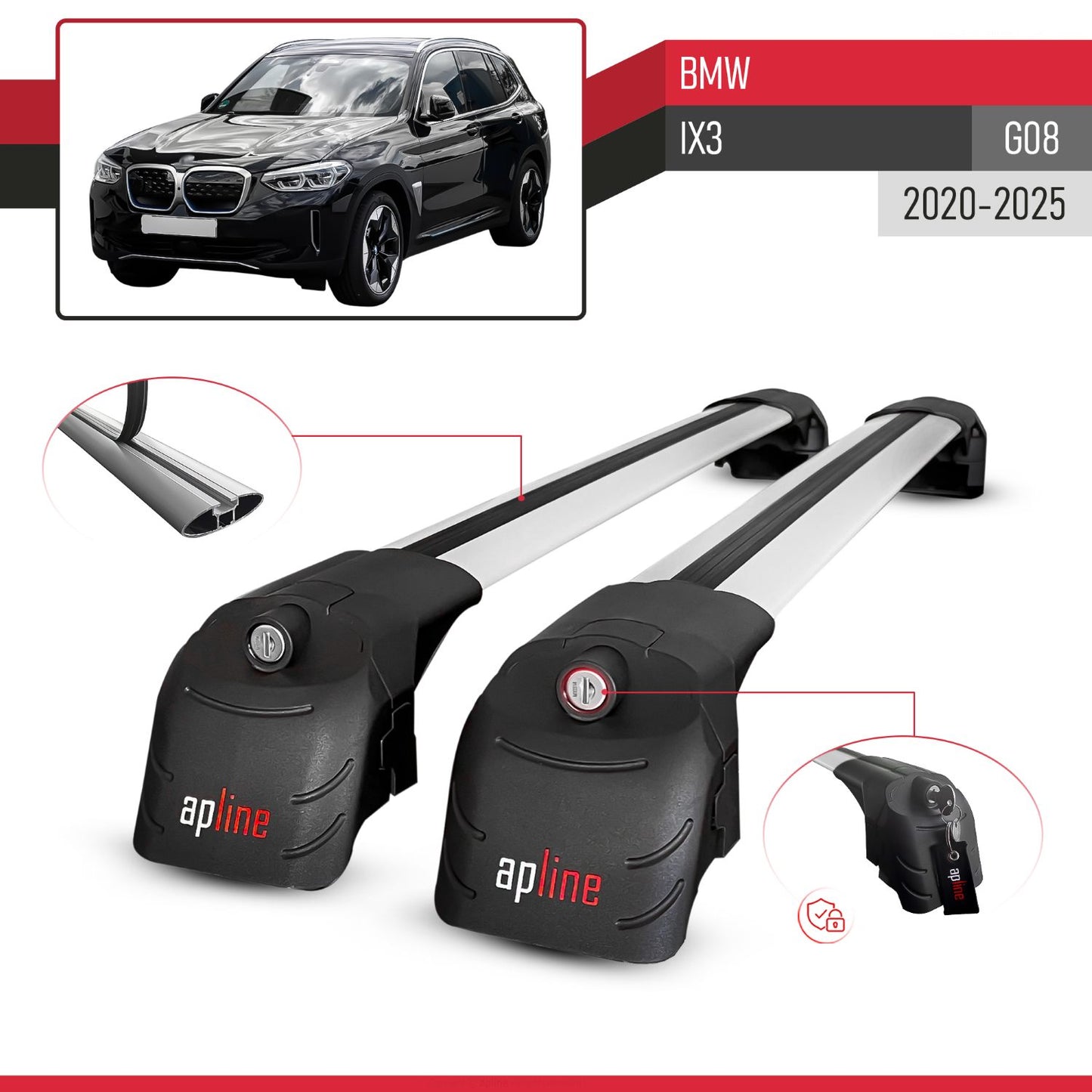 Kompatibel mit BMW iX3 G08 2021-2024 ACE-2 Relingträger Dachträger Auto Gepäckträger Grau Aluminium 2 Stangen