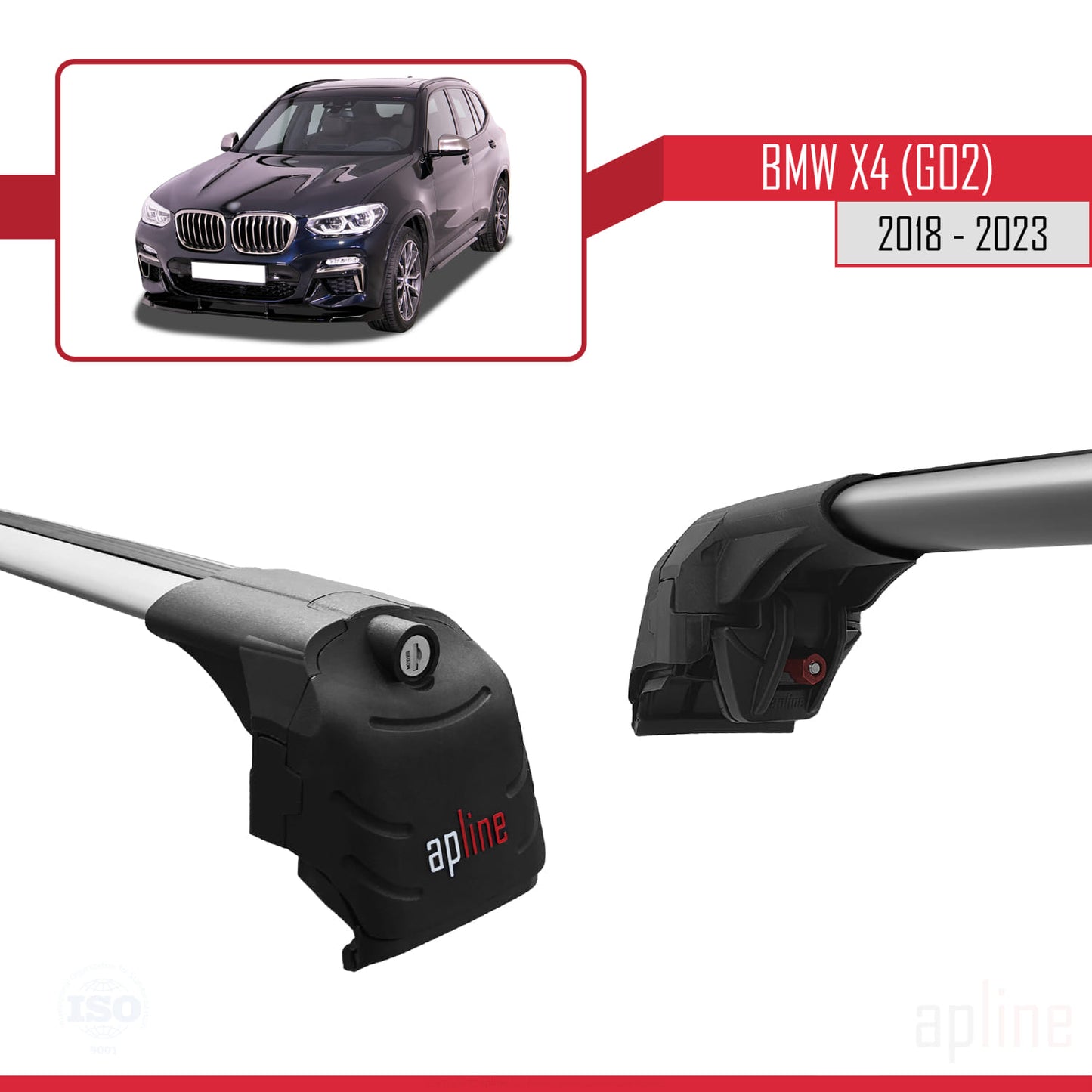 Kompatibel mit BMW X4 (G02) 2018-2023 ACE-2 Dachgepäckträger, graues Aluminium, 2 Stangen