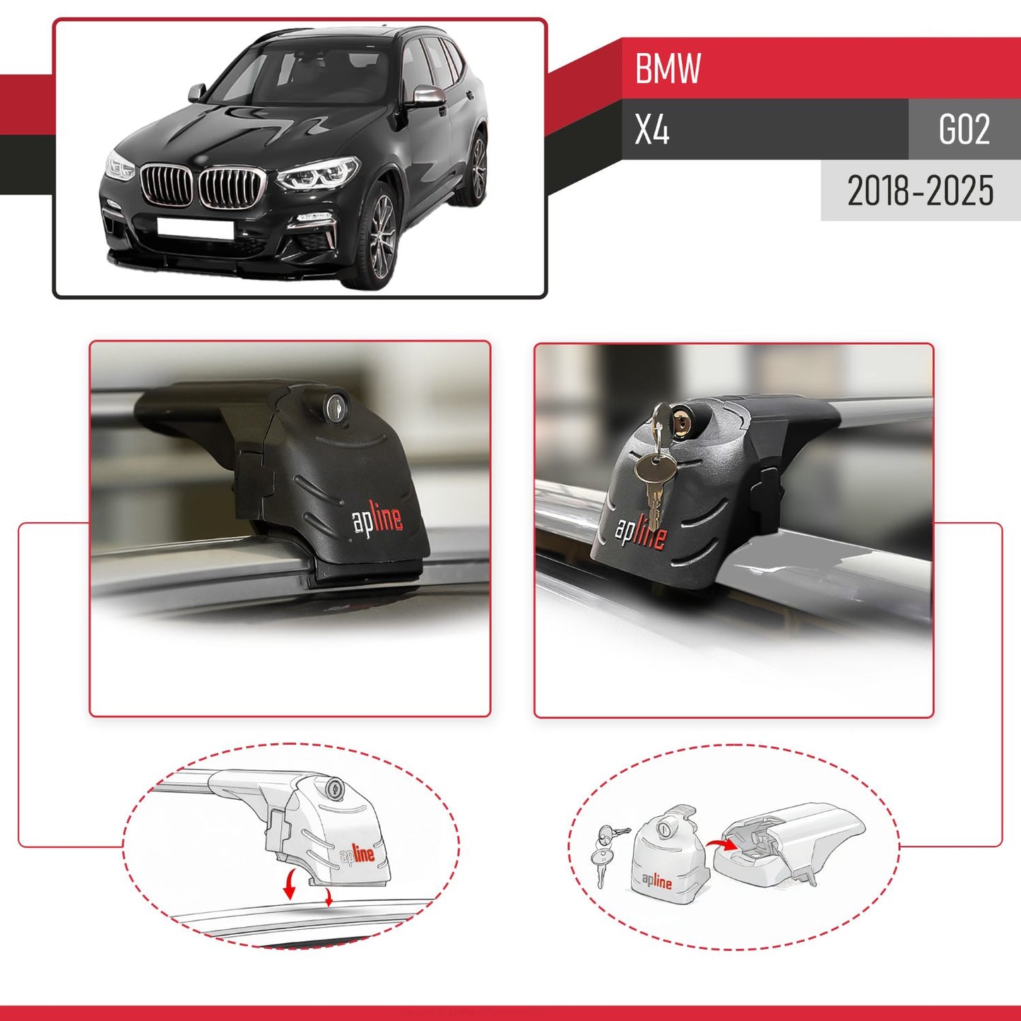Kompatibel mit BMW X4 (G02) 2018-2023 ACE-2 Relingträger Dachträger Auto Gepäckträger Grau Aluminium 2 Stangen