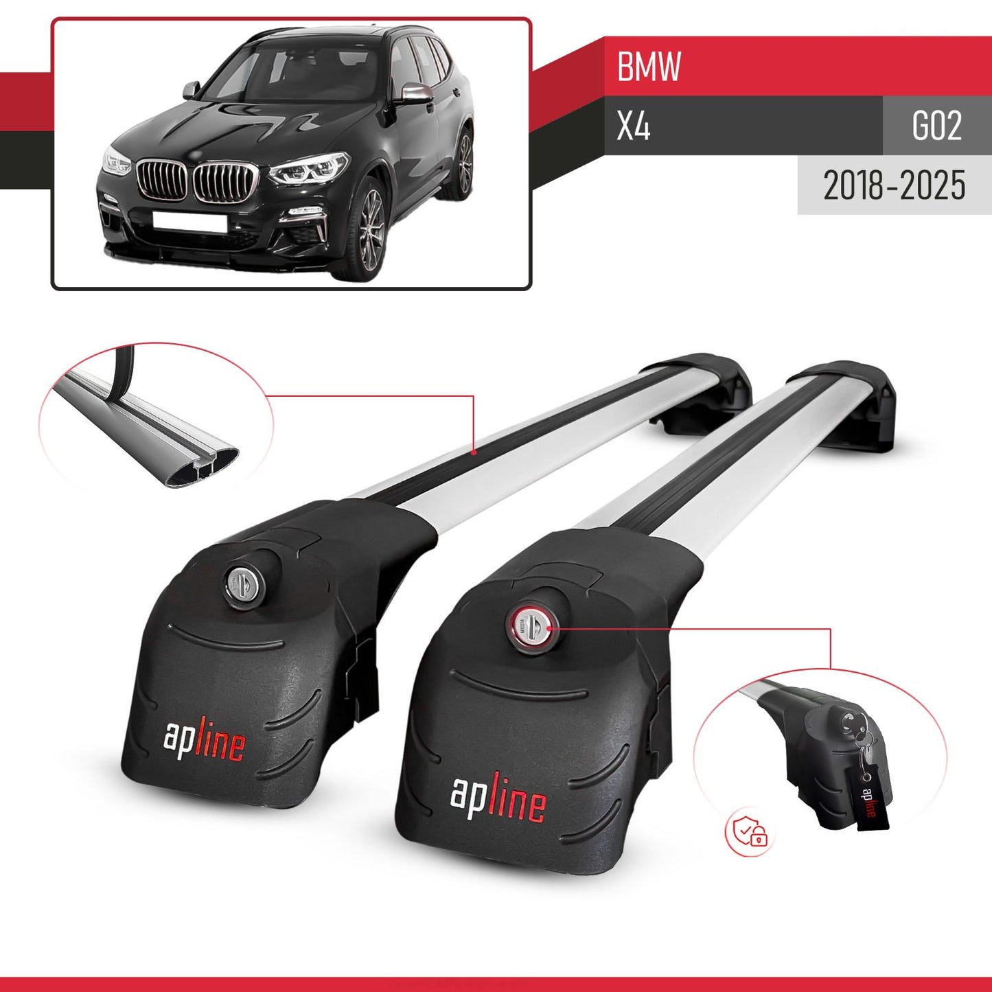 Kompatibel mit BMW X4 (G02) 2018-2023 ACE-2 Relingträger Dachträger Auto Gepäckträger Grau Aluminium 2 Stangen