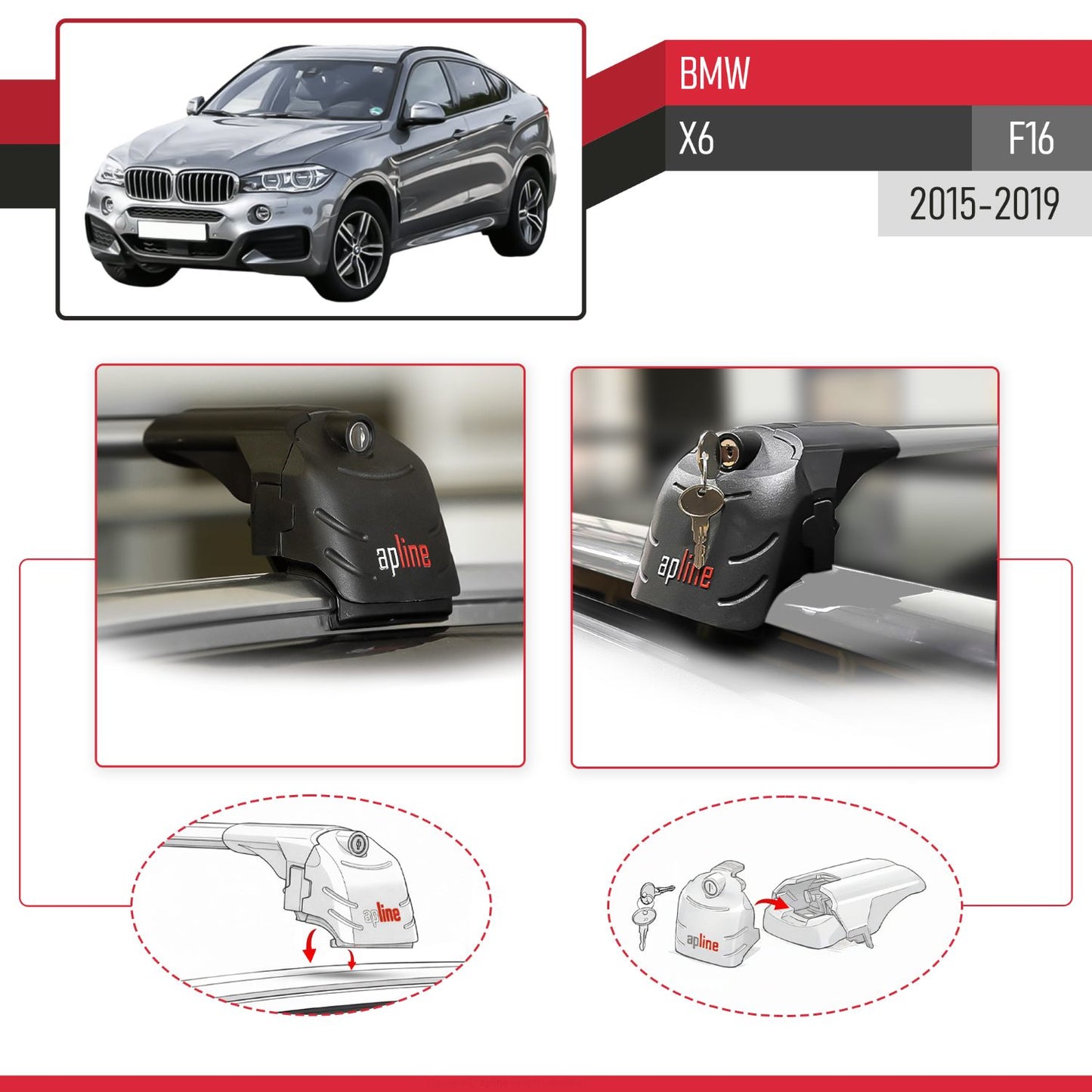 Kompatibel mit BMW X6 (F16) 2015-2019 ACE-2 Relingträger Dachträger Auto Gepäckträger Grau Aluminium 2 Stangen
