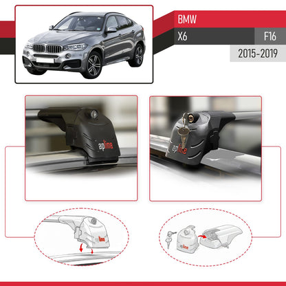 Kompatibel mit BMW X6 (F16) 2015-2019 ACE-2 Relingträger Dachträger Auto Gepäckträger Grau Aluminium 2 Stangen