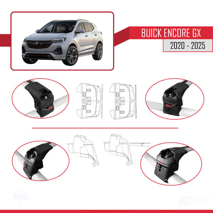 Kompatibel mit Buick Encore GX 2020-2025 ACE-2 Dachreling Gepäckträger Graues Aluminium 2 Stangen