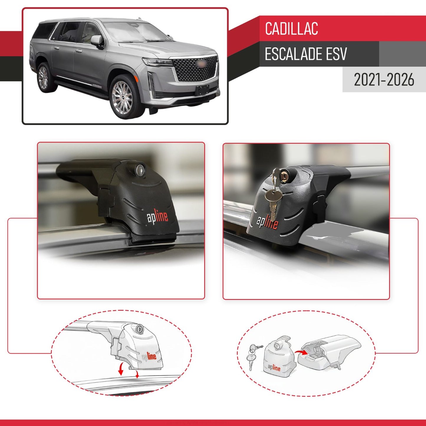 Kompatibel mit Cadillac Escalade ESV 2021-2024 ACE-2 Relingträger Dachträger Auto Gepäckträger Grau Aluminium 2 Stangen