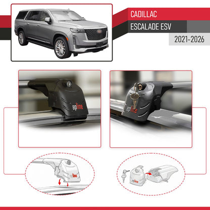 Kompatibel mit Cadillac Escalade ESV 2021-2024 ACE-2 Relingträger Dachträger Auto Gepäckträger Grau Aluminium 2 Stangen
