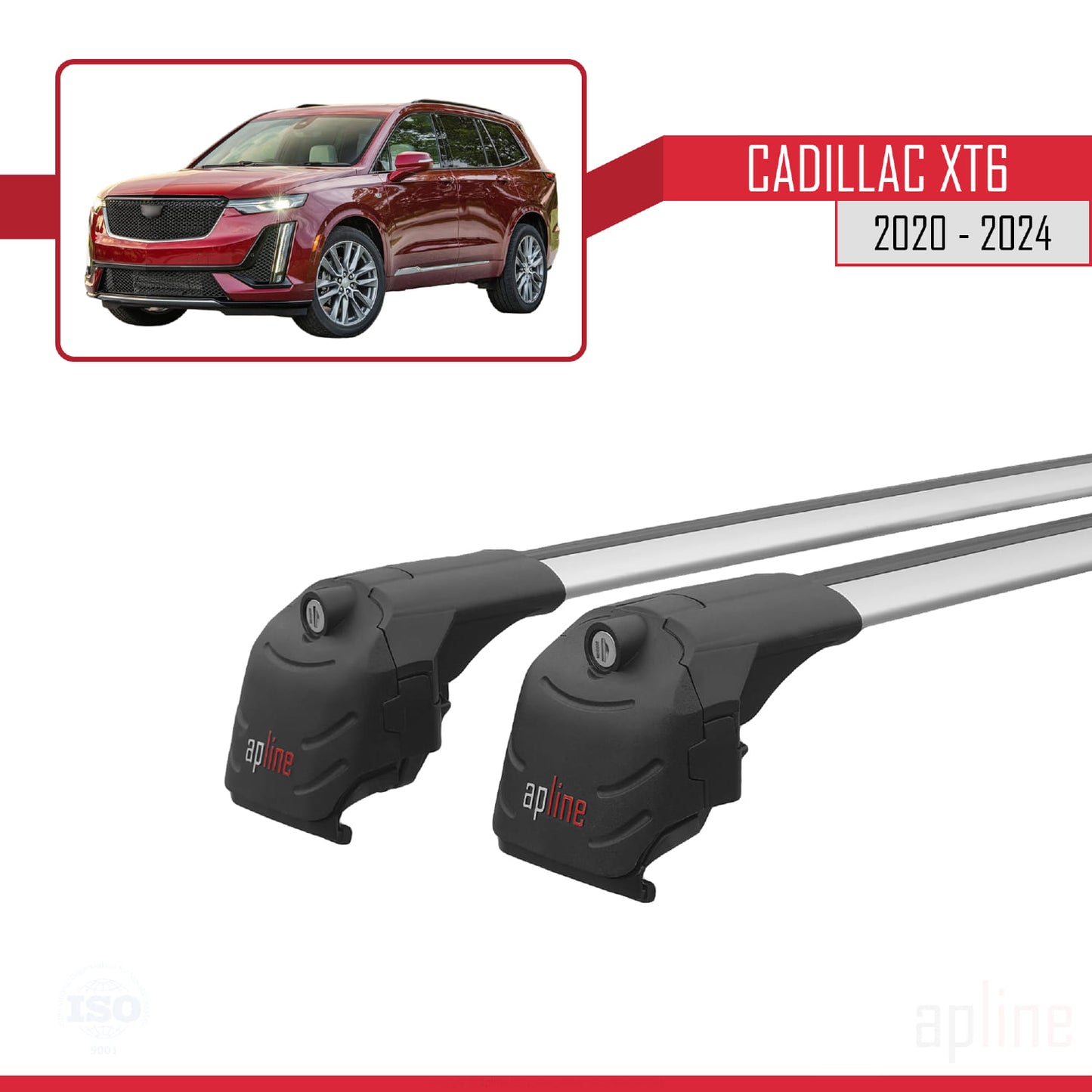 Kompatibel mit Cadillac XT6 2020-2024 ACE-2 Dachgepäckträger, Reling, Gepäckträger, graues Aluminium, 2 Stangen