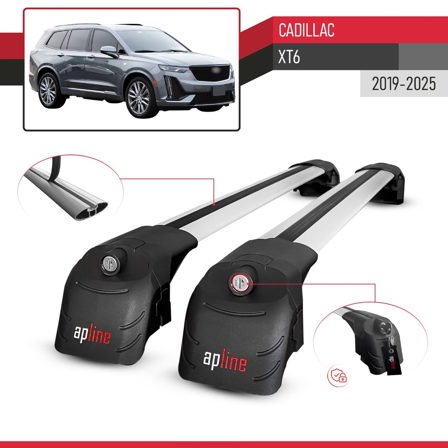 Kompatibel mit Cadillac XT6 2020-2024 ACE-2 Relingträger Dachträger Auto Gepäckträger Grau Aluminium 2 Stangen
