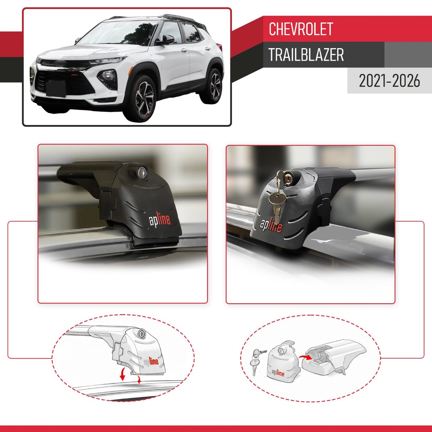 Kompatibel mit Chevrolet Trailblazer 2021-2024 ACE-2 Relingträger Dachträger Auto Gepäckträger Grau Aluminium 2 Stangen