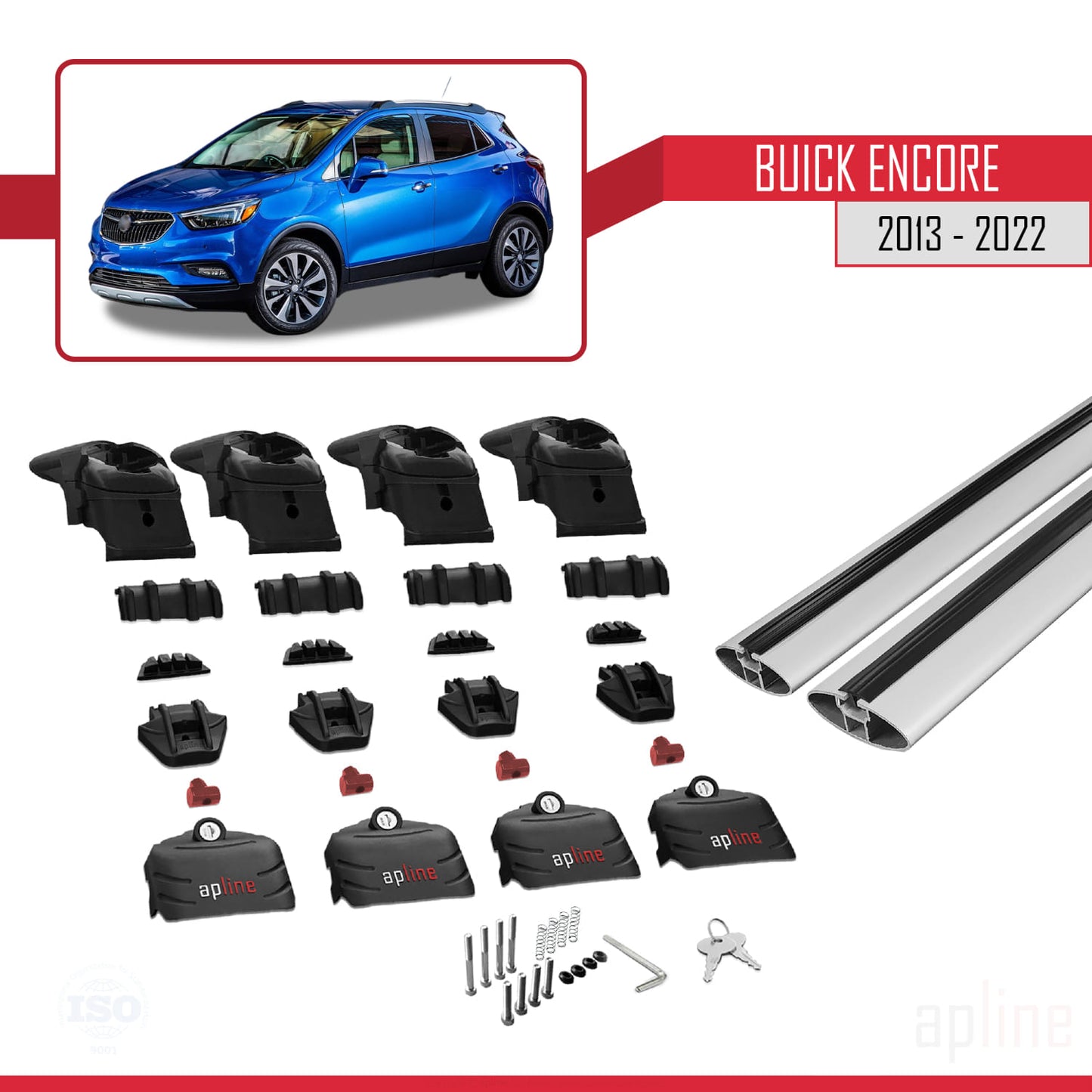 Kompatibel mit Buick Encore 2013-2022 ACE-2 Dachreling Gepäckträger Graues Aluminium 2 Stangen