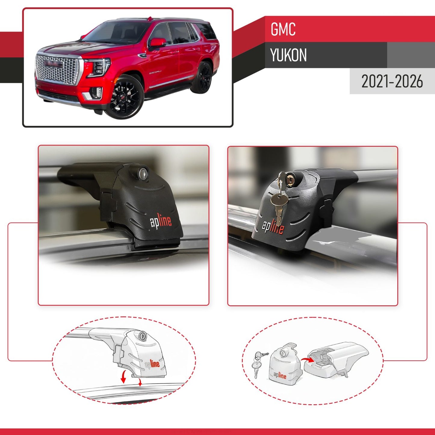 Kompatibel mit GMC Yukon 2021-2024 ACE-2 Relingträger Dachträger Auto Gepäckträger Grau Aluminium 2 Stangen