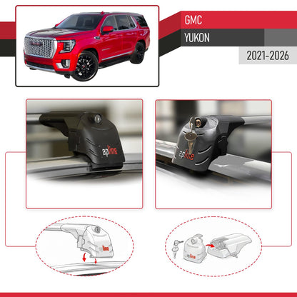 Kompatibel mit GMC Yukon 2021-2024 ACE-2 Relingträger Dachträger Auto Gepäckträger Grau Aluminium 2 Stangen