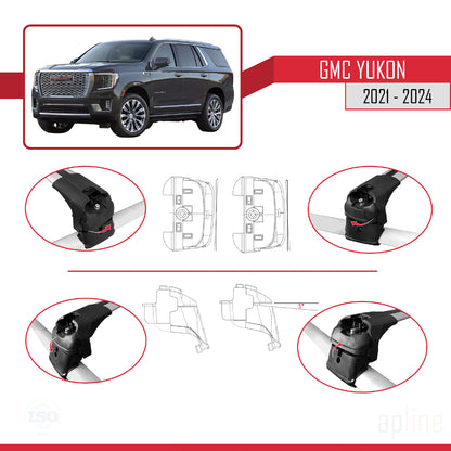 Kompatibel mit GMC Yukon 2021-2024 ACE-2 Dachreling Gepäckträger Graues Aluminium 2 Stangen