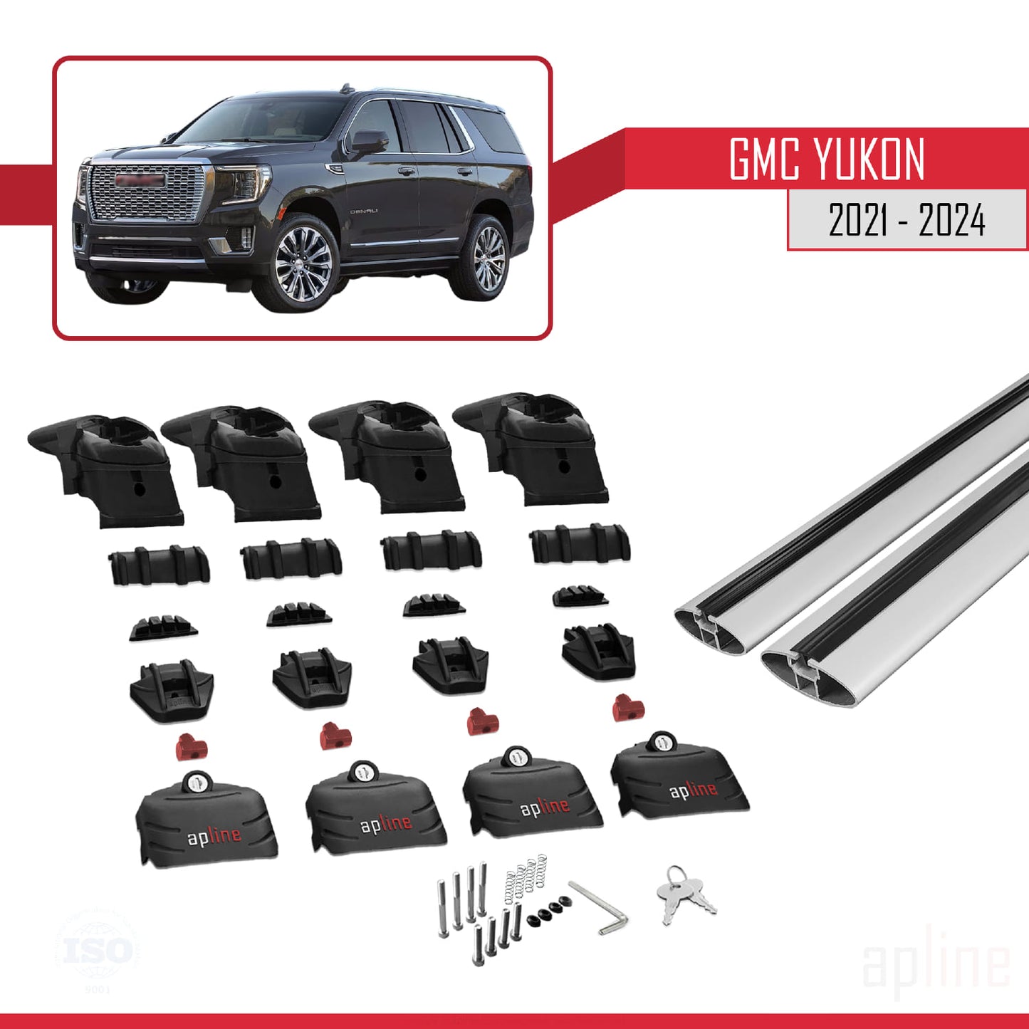 Kompatibel mit GMC Yukon 2021-2024 ACE-2 Dachreling Gepäckträger Graues Aluminium 2 Stangen