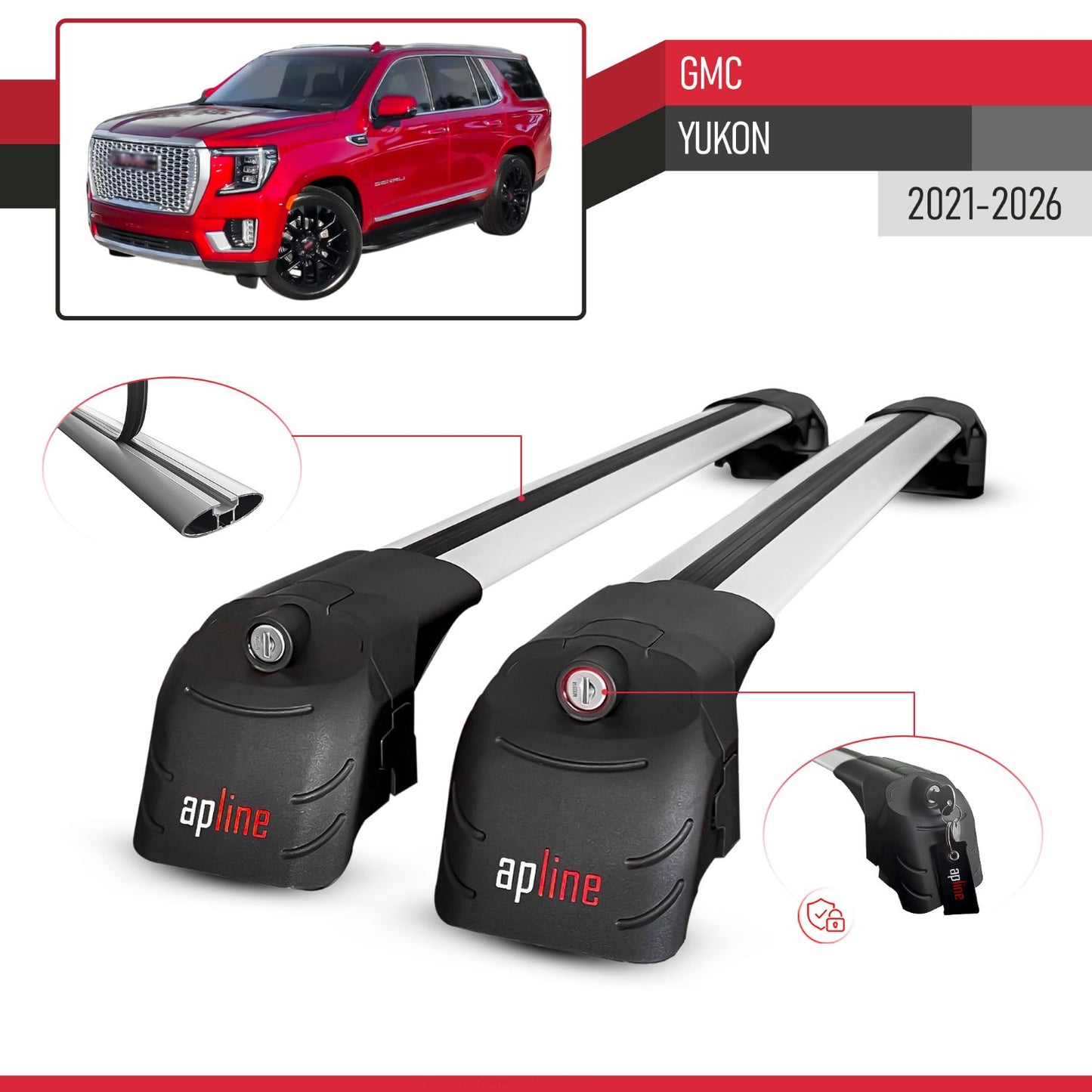 Kompatibel mit GMC Yukon 2021-2024 ACE-2 Relingträger Dachträger Auto Gepäckträger Grau Aluminium 2 Stangen