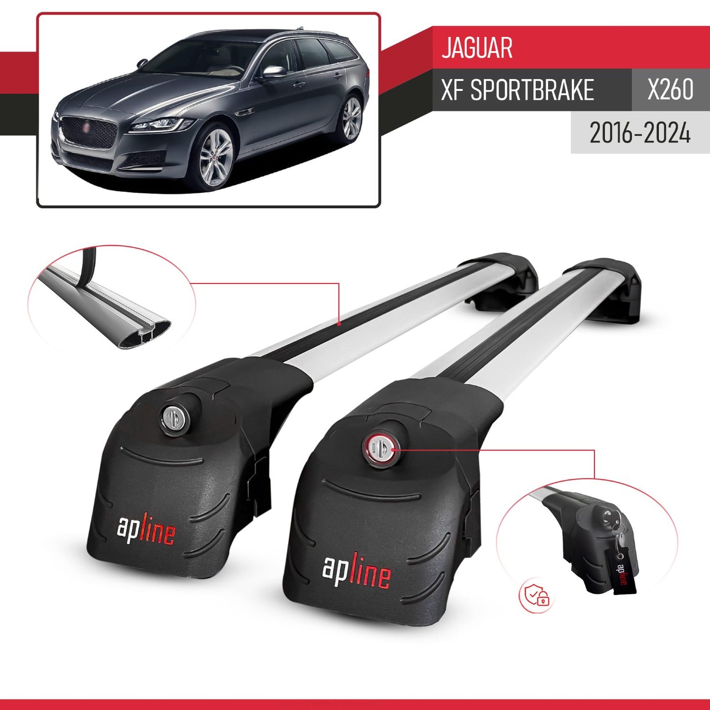 Kompatibel mit Jaguar XF S 2018-2024 ACE-2 Relingträger Dachträger Auto Gepäckträger Grau Aluminium 2 Stangen