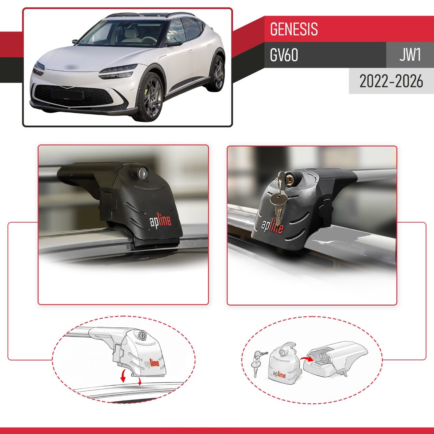 Kompatibel mit Genesis GV60 2023-2024 ACE-2 Relingträger Dachträger Auto Gepäckträger Grau Aluminium 2 Stangen