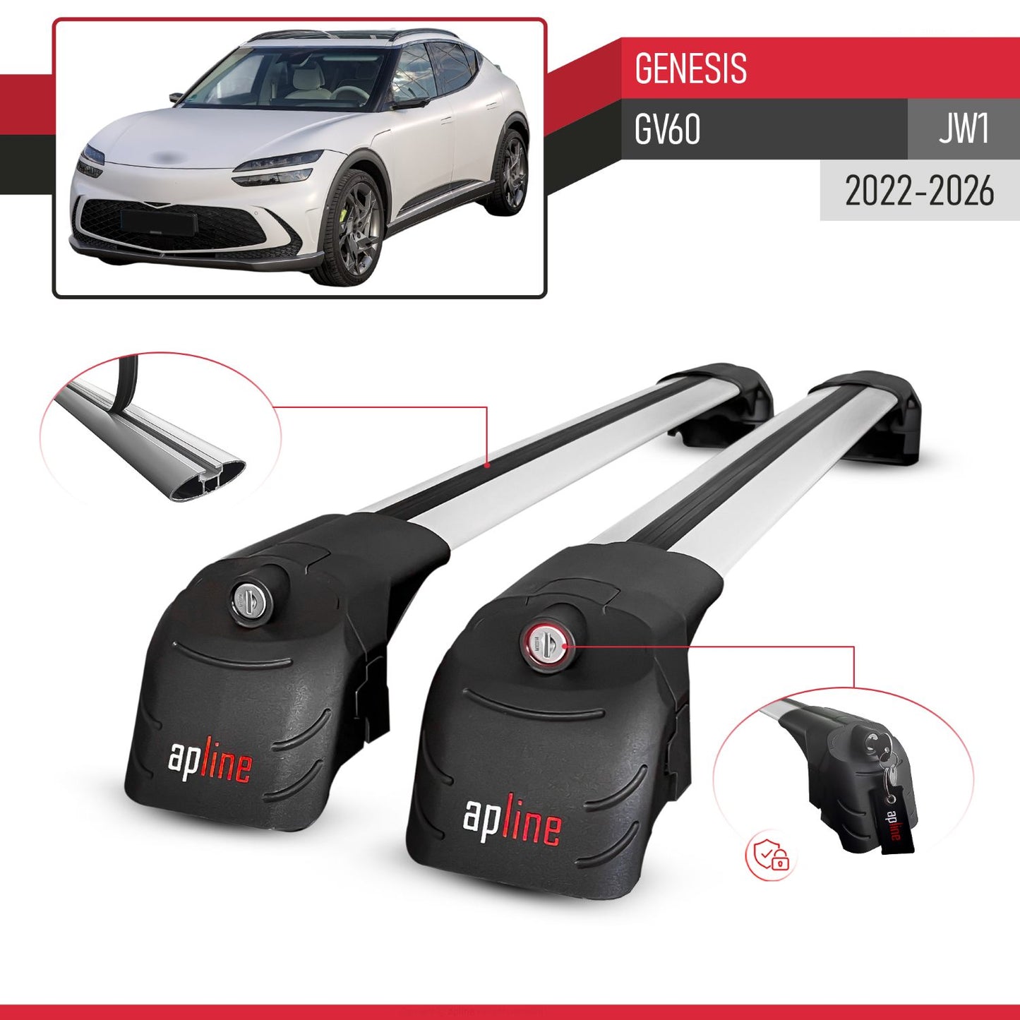 Kompatibel mit Genesis GV60 2023-2024 ACE-2 Relingträger Dachträger Auto Gepäckträger Grau Aluminium 2 Stangen