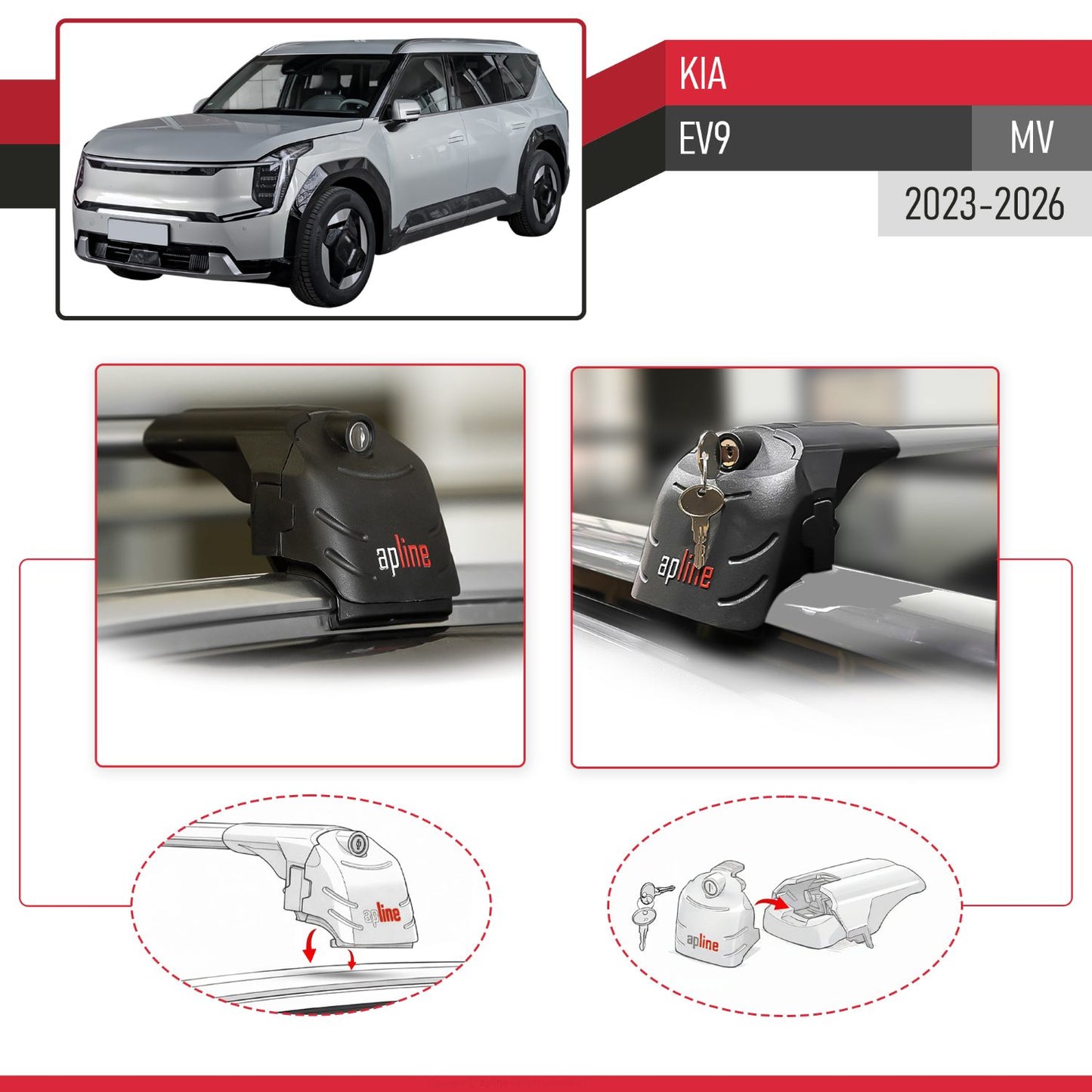 Kompatibel mit Kia E V9 2024-2025 ACE-2 Relingträger Dachträger Auto Gepäckträger Grau Aluminium 2 Stangen