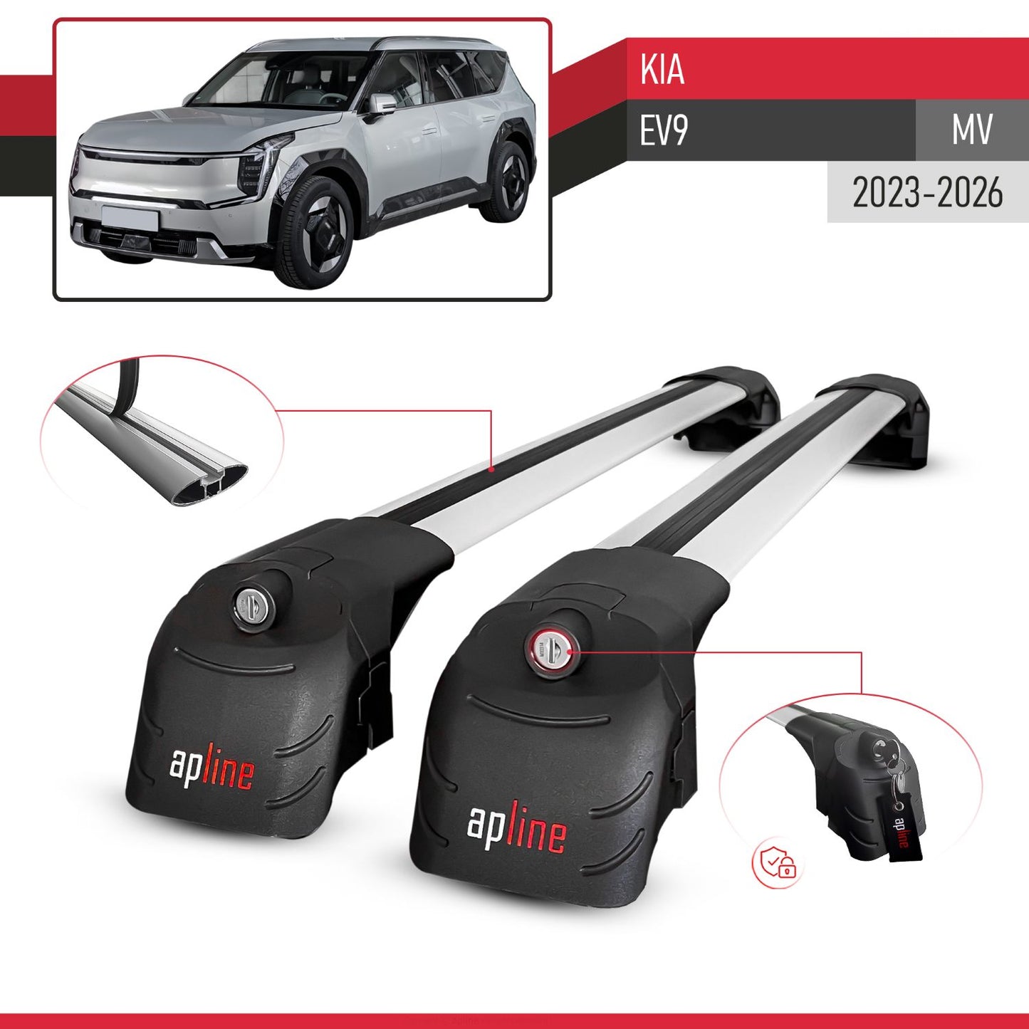 Kompatibel mit Kia E V9 2024-2025 ACE-2 Relingträger Dachträger Auto Gepäckträger Grau Aluminium 2 Stangen