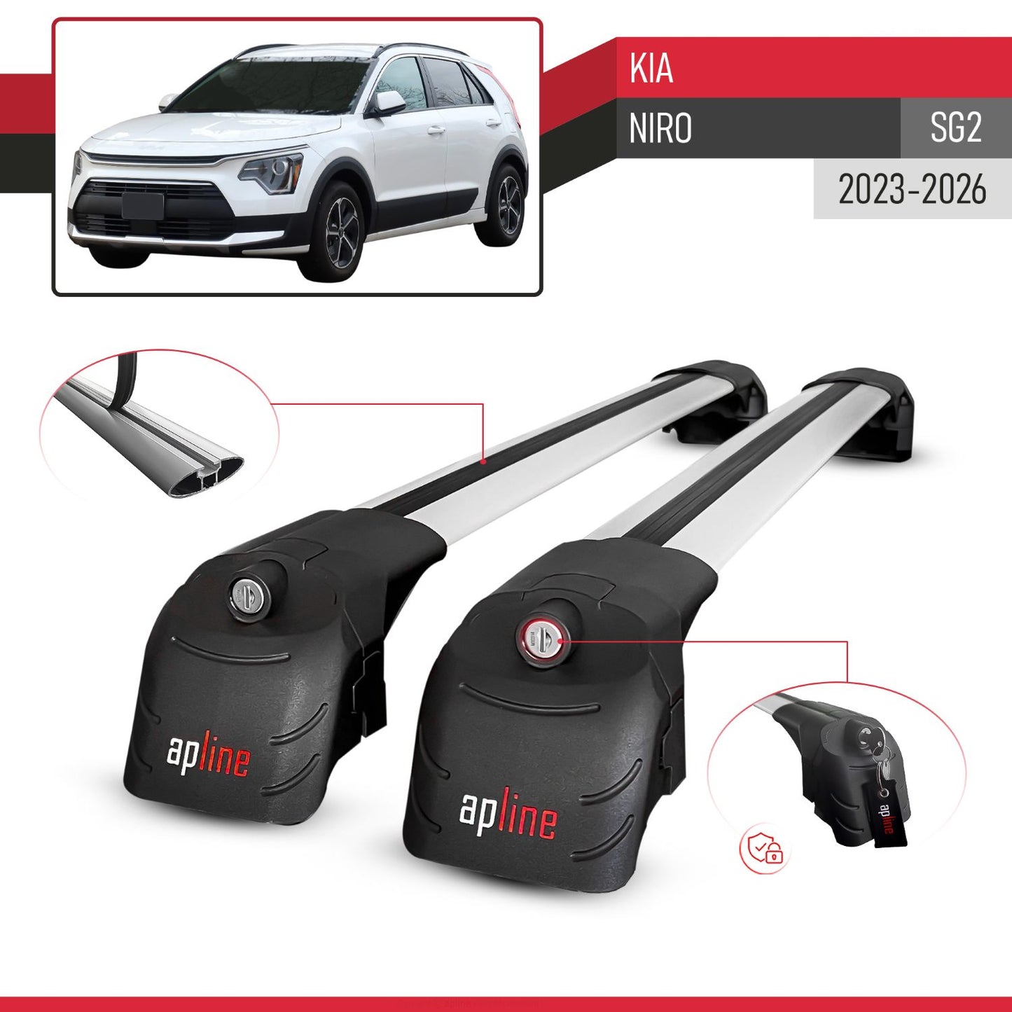 Kompatibel mit Kia Niro 2023-2024 ACE-2 Relingträger Dachträger Auto Gepäckträger Grau Aluminium 2 Stangen
