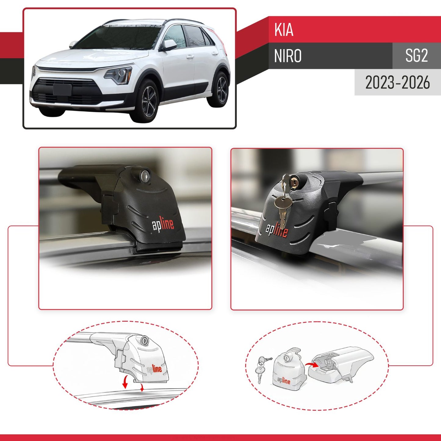Kompatibel mit Kia Niro 2023-2024 ACE-2 Relingträger Dachträger Auto Gepäckträger Grau Aluminium 2 Stangen
