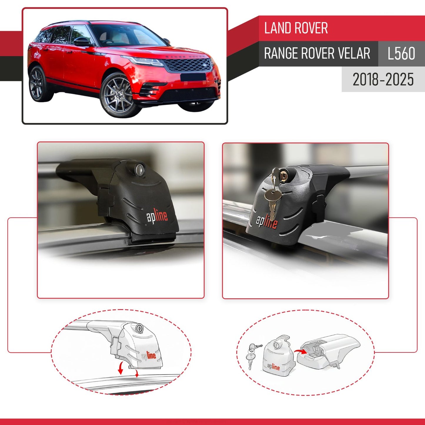 Compatible with Land Rover Range Rover Velar 2018-2024 ACE-2 Car Roof Rack Cross Bar Grey Aluminium 2 Bars