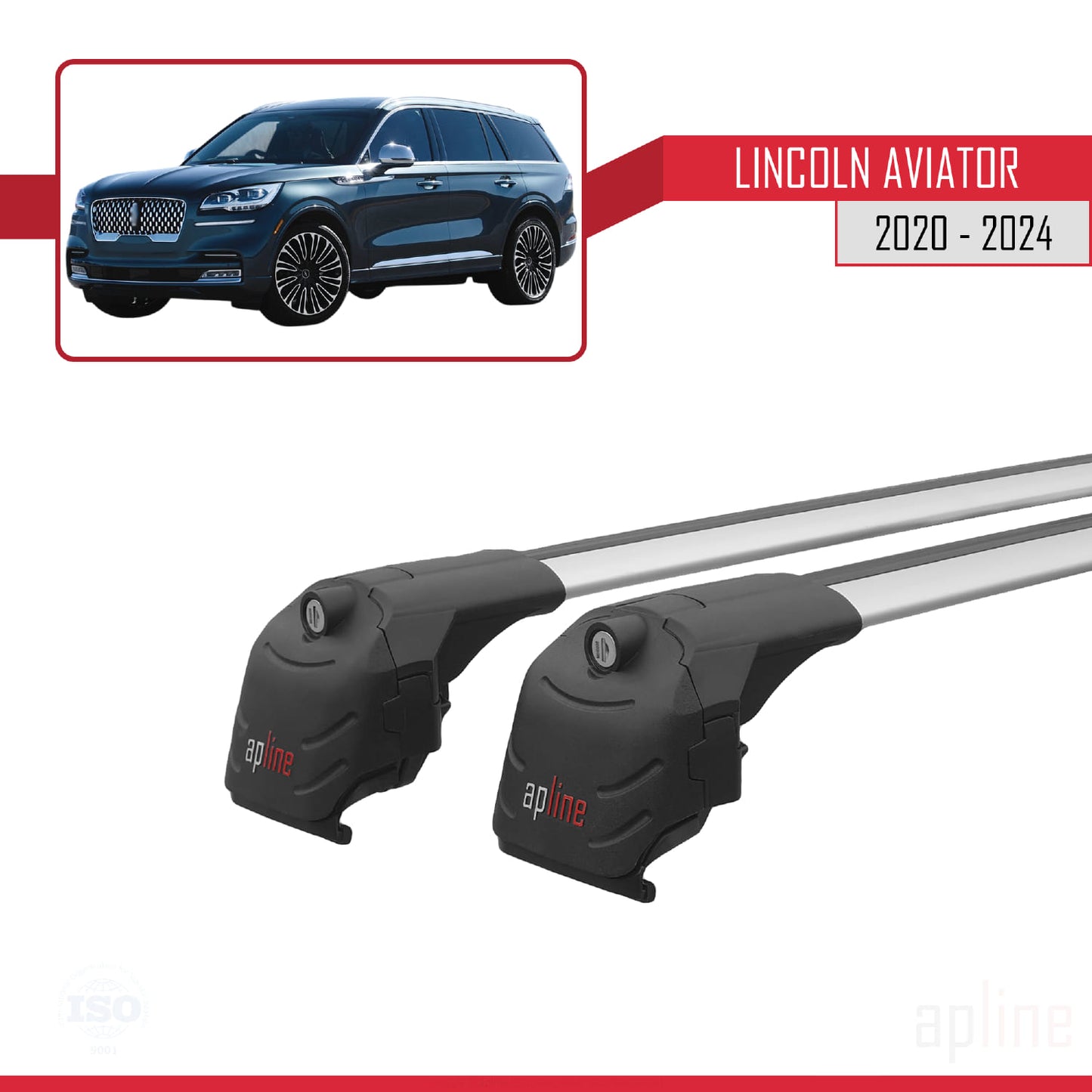 Compatible avec Lincoln Aviator 2020-2024 ACE-2 Barres de Toit Railing Porte-Bagages de Voiture Gris Aluminium 2 Barres