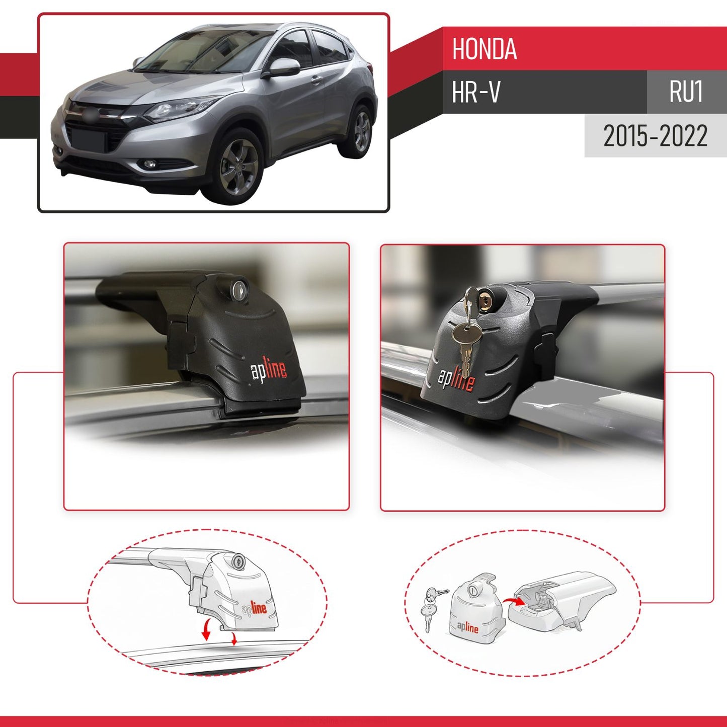 Kompatibel mit Honda HR-V 2016-2022 ACE-2 Relingträger Dachträger Auto Gepäckträger Grau Aluminium 2 Stangen