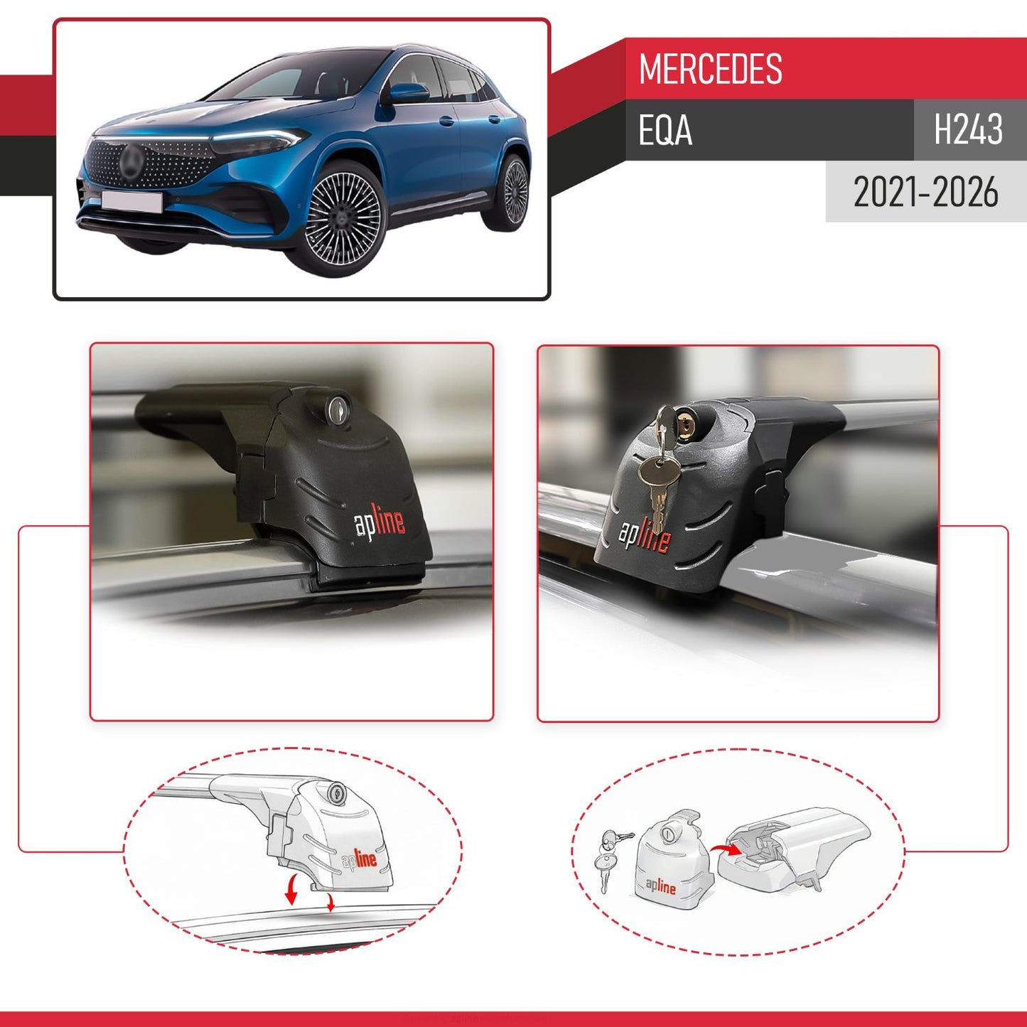 Compatible with Mercedes EQA 2022-2024 ACE-2 Car Roof Rack Cross Bar Grey Aluminium 2 Bars
