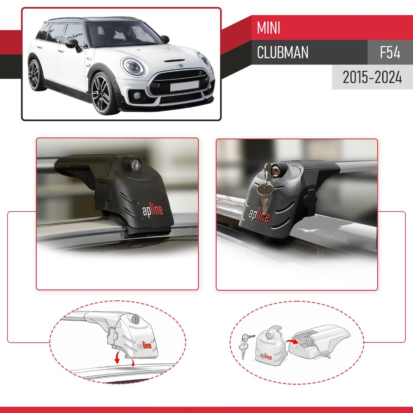 Kompatibel mit Mini Clubman F54 2016-2024 ACE-2 Relingträger Dachträger Auto Gepäckträger Grau Aluminium 2 Stangen