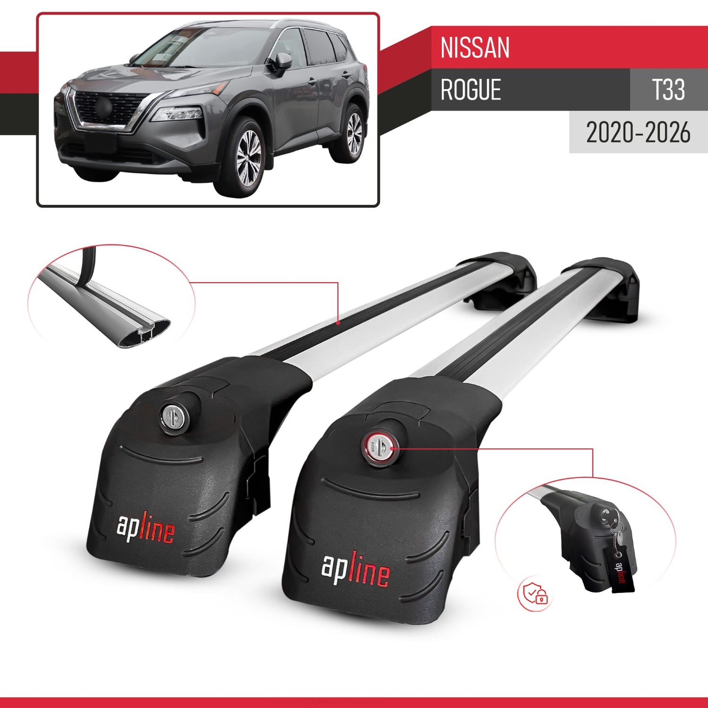 Kompatibel mit Nissan Rogue 2020-2022 ACE-2 Relingträger Dachträger Auto Gepäckträger Grau Aluminium 2 Stangen