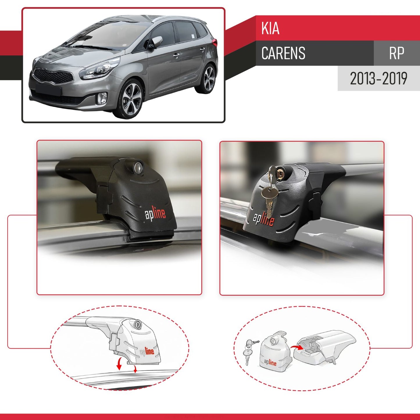 Kompatibel mit Kia Carens 2013-2019 ACE-2 Relingträger Dachträger Auto Gepäckträger Grau Aluminium 2 Stangen