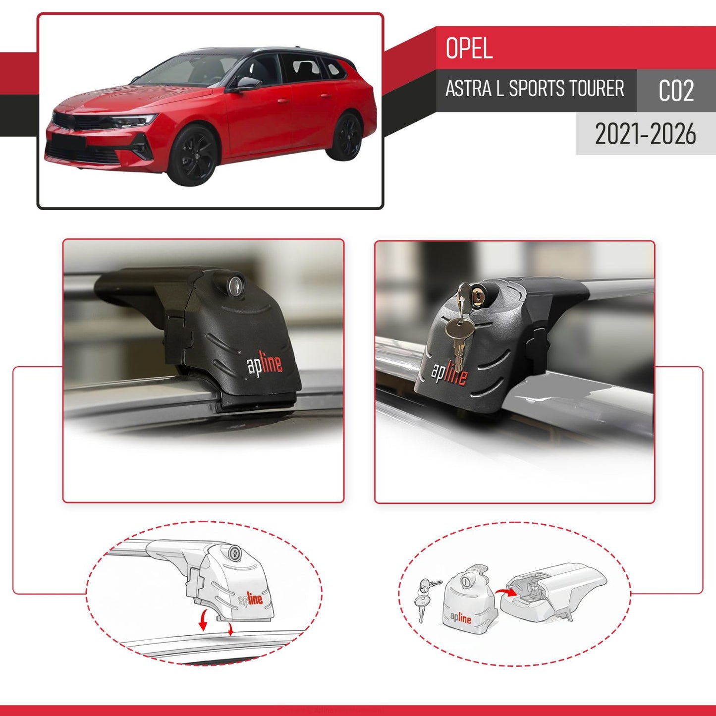 Kompatibel mit Opel Astra L Sports Tourer 2021-2024 ACE-2 Relingträger Dachträger Auto Gepäckträger Grau Aluminium 2 Stangen