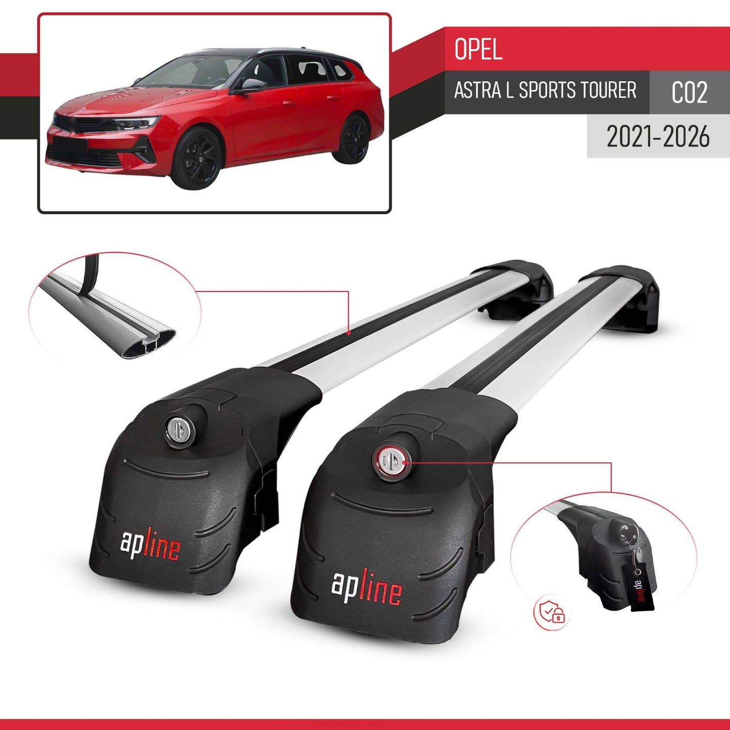 Kompatibel mit Opel Astra L Sports Tourer 2021-2024 ACE-2 Relingträger Dachträger Auto Gepäckträger Grau Aluminium 2 Stangen