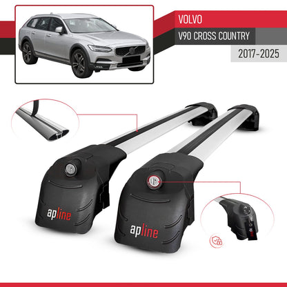 Compatible with Volvo V90 Cross Country 2017-2024 ACE-2 Car Roof Rack Cross Bar Grey Aluminium 2 Bars