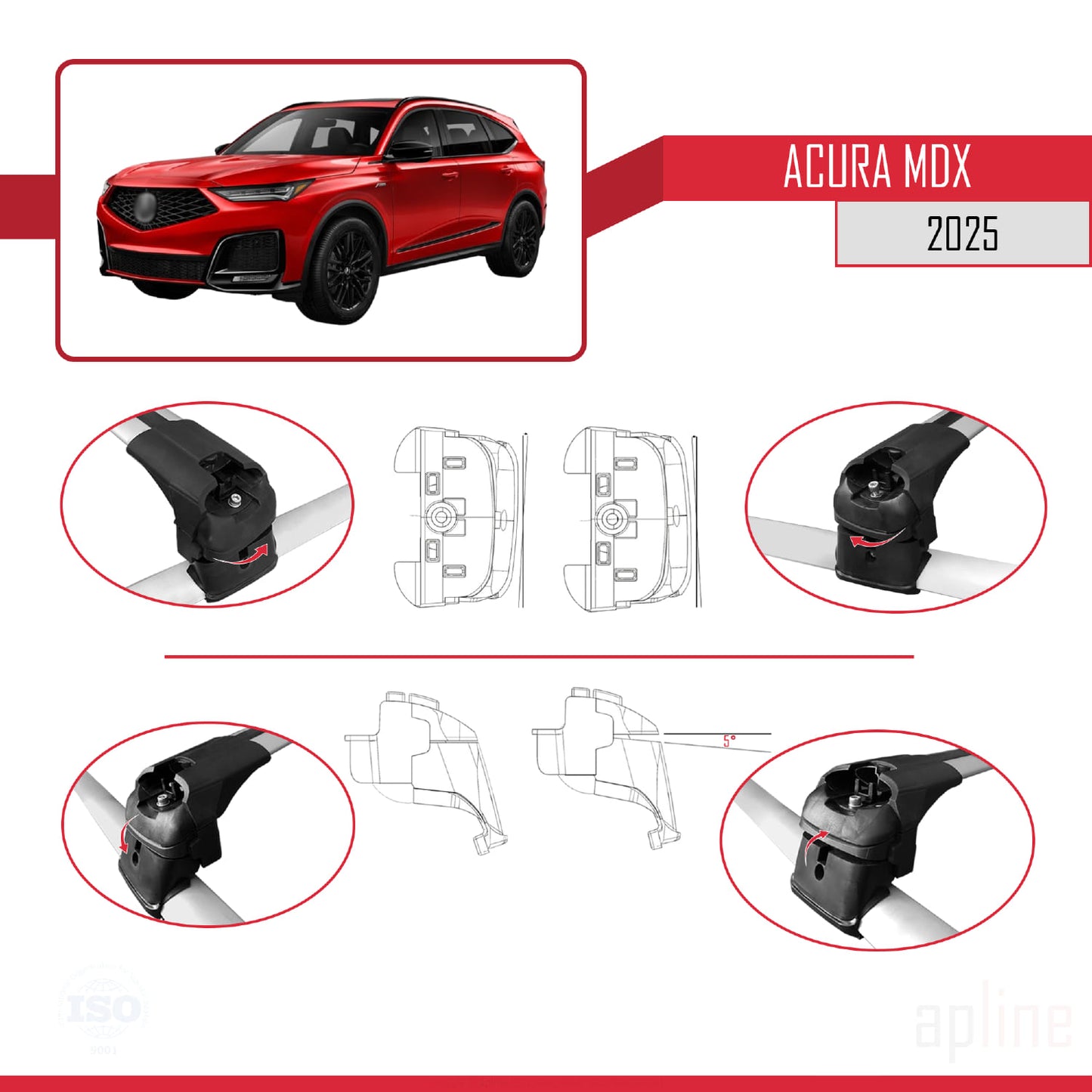 Kompatibel mit Acura MDX 2025 ACE-2 Dachgepäckträger, Reling, Gepäckträger, graues Aluminium, 2 Stangen