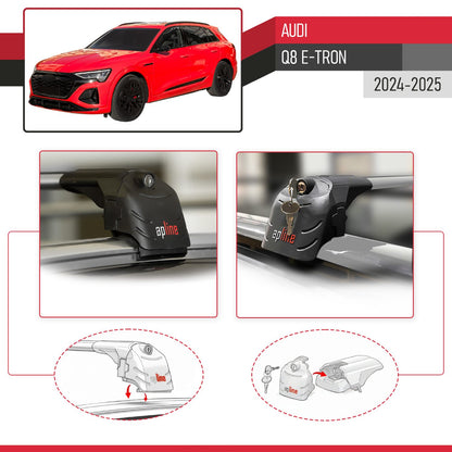 Compatible with Audi Q8 e-Tron 2024-2025 ACE-2 Car Roof Rack Cross Bar Grey Aluminium 2 Bars